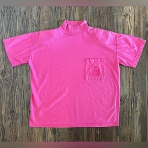 Vtg 80/90s Ricki & Company Mock Neck S/S Shirt No Size Pink Pocket Shoulder Pads